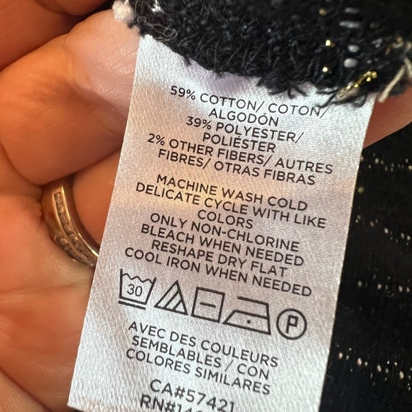 LOFT Striped Button Back Swing Dress in Navy Multi Color Specks & Metallic - Picture 14 of 15